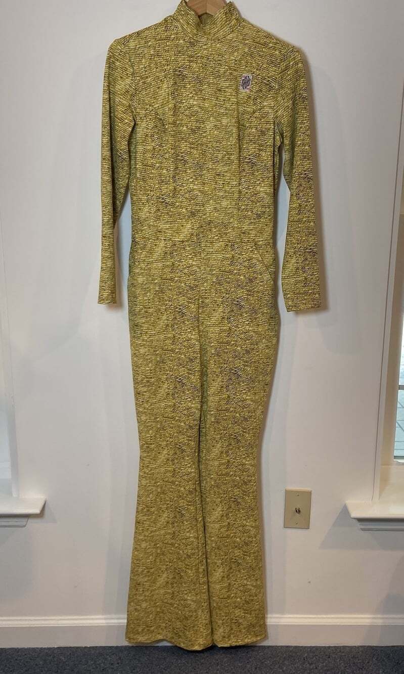 Mrs Momma Bear Workwear Lucky Lady Jumpsuit Yellow Gold Embroidery Card S M - Picture 2 of 8